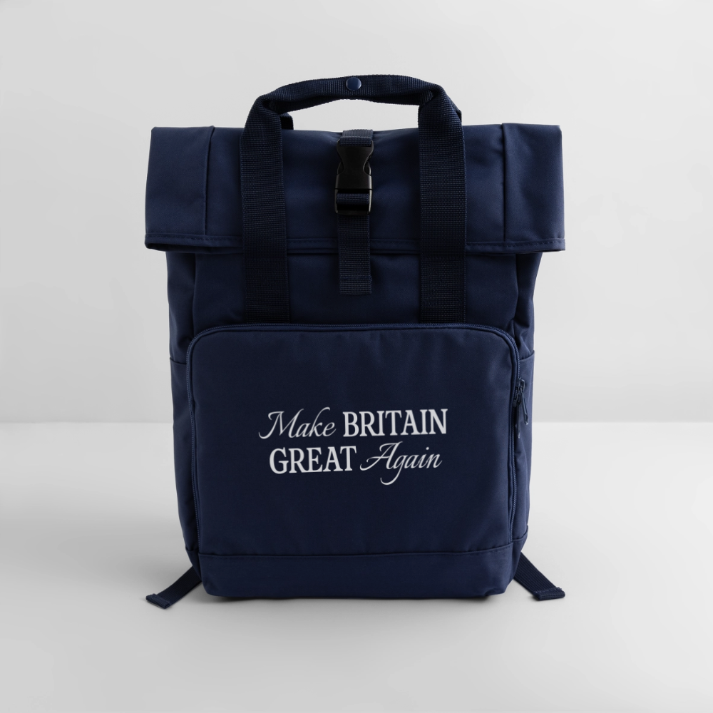 Roll Top Backpack with Two Handles - navy