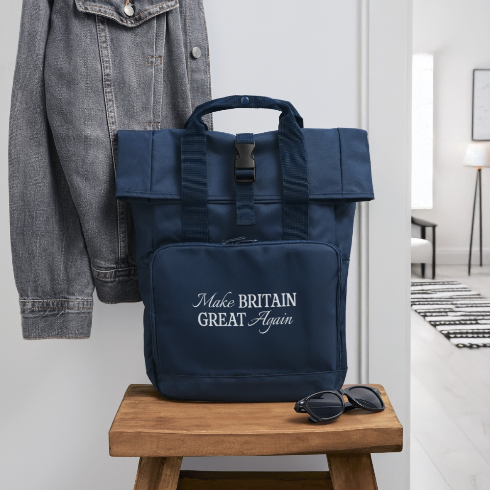 Roll Top Backpack with Two Handles - navy