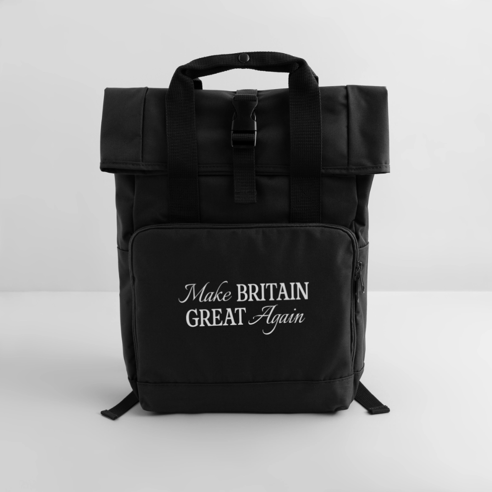 Roll Top Backpack with Two Handles - black