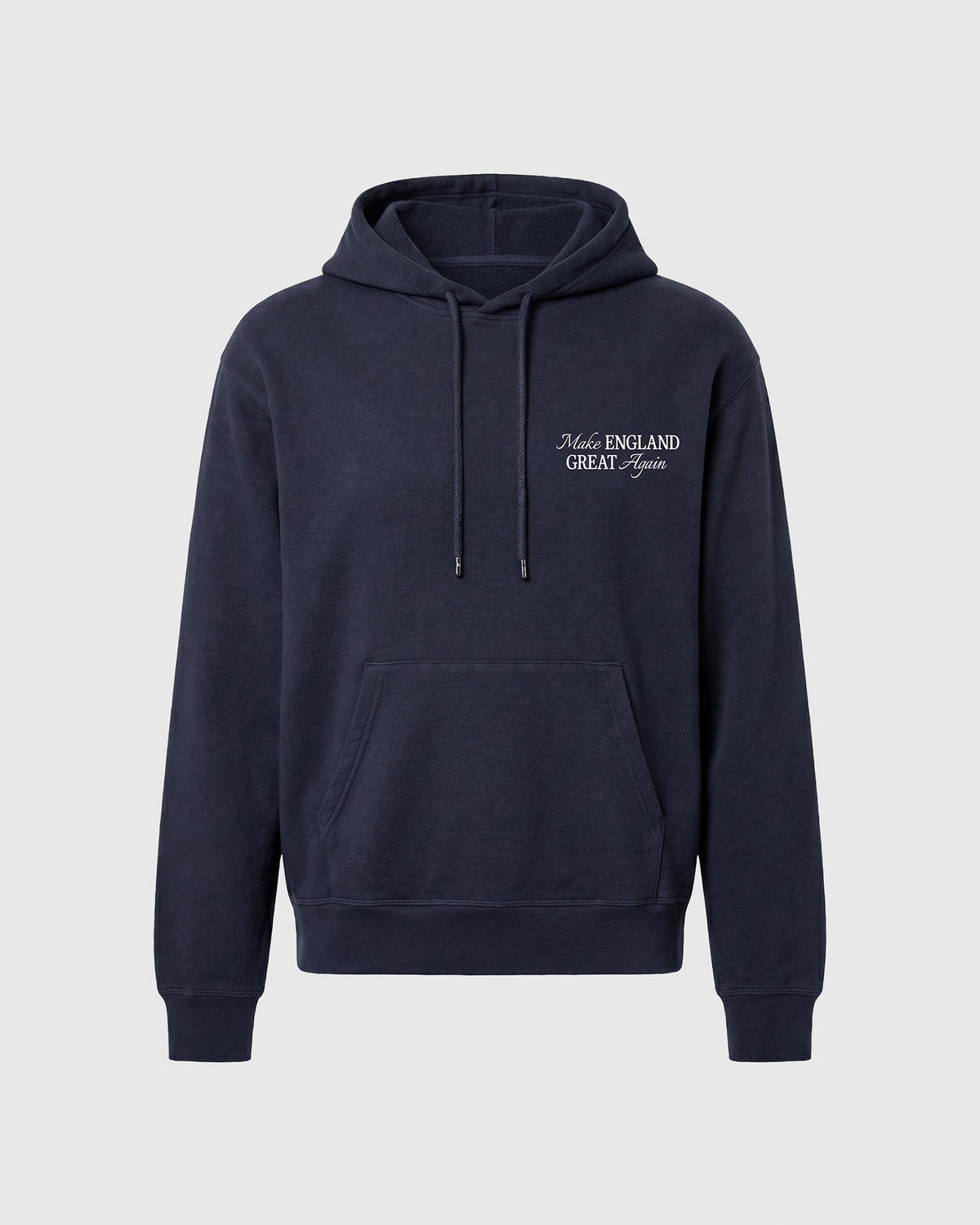 Navy MEGA Make England Great Again hoodie, front view